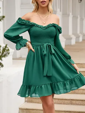 Airchics mini-robe trapèze mousseline à volantée ceinture dos nu v-cou mode