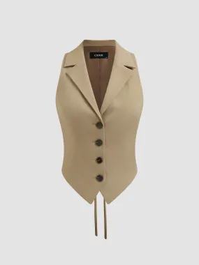 Gilet Blazer noué à boutons et col en V unicolore