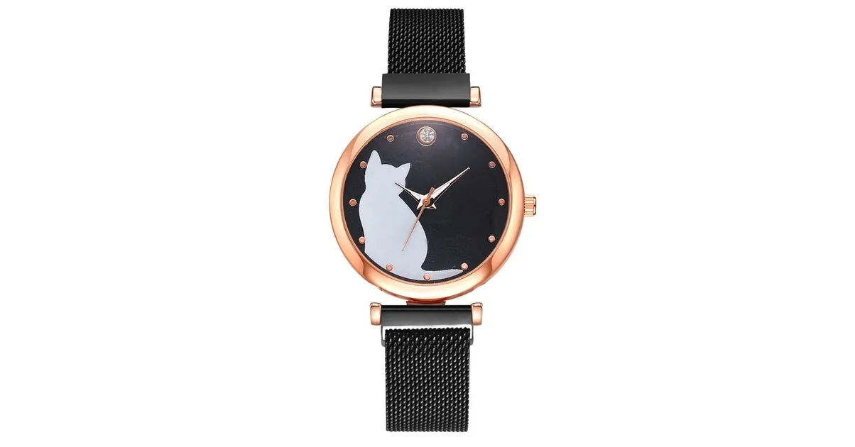 Montre femme maille milanaise Cat's Eyes Black