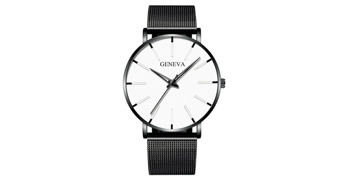 Montre maille milanaise noire et blanche